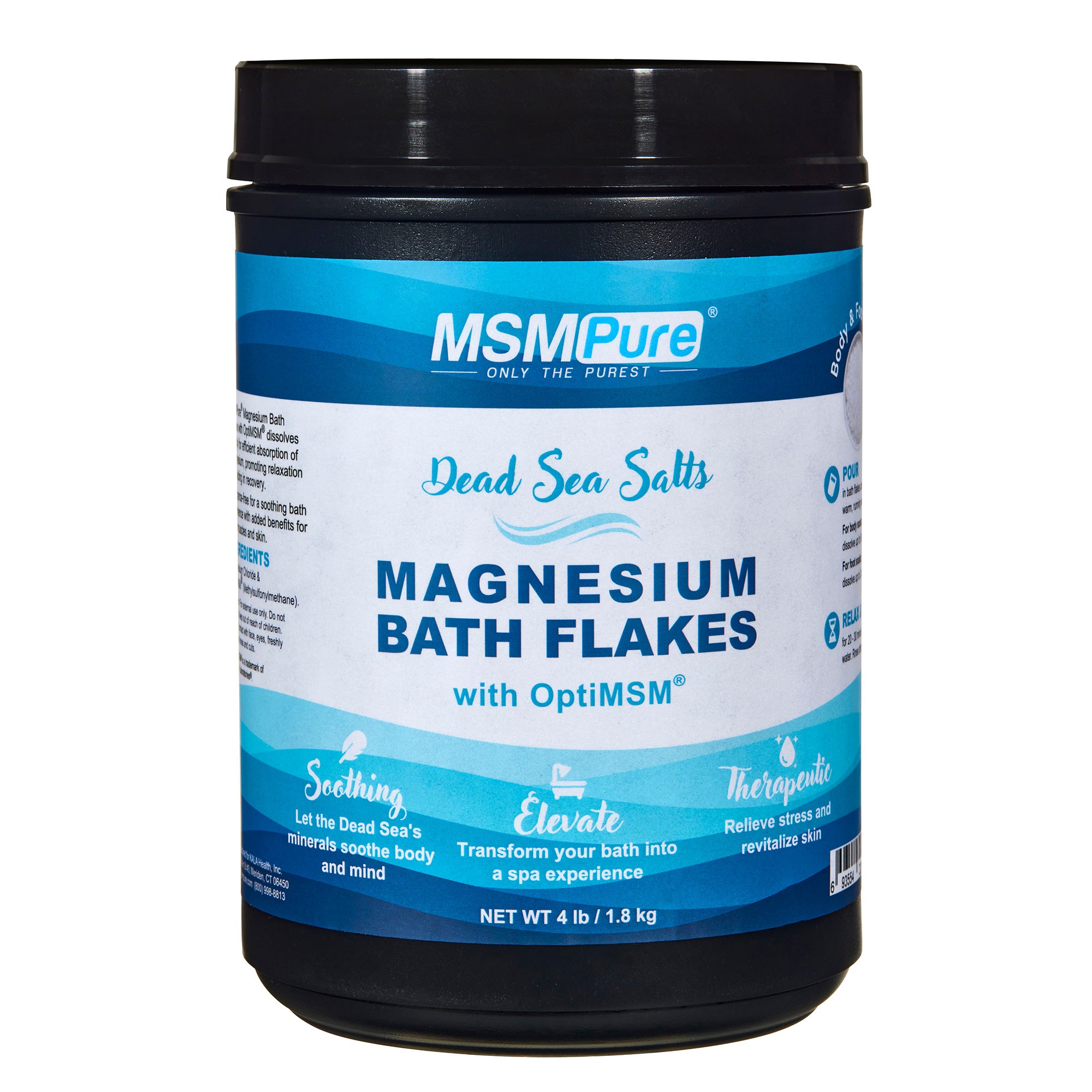 MSMPure Magnesium Bath Flakes with OptiMSM – Natural Dead Sea Magnesium for Muscle Recovery, Joint Support & Stress Relief – 4 lb