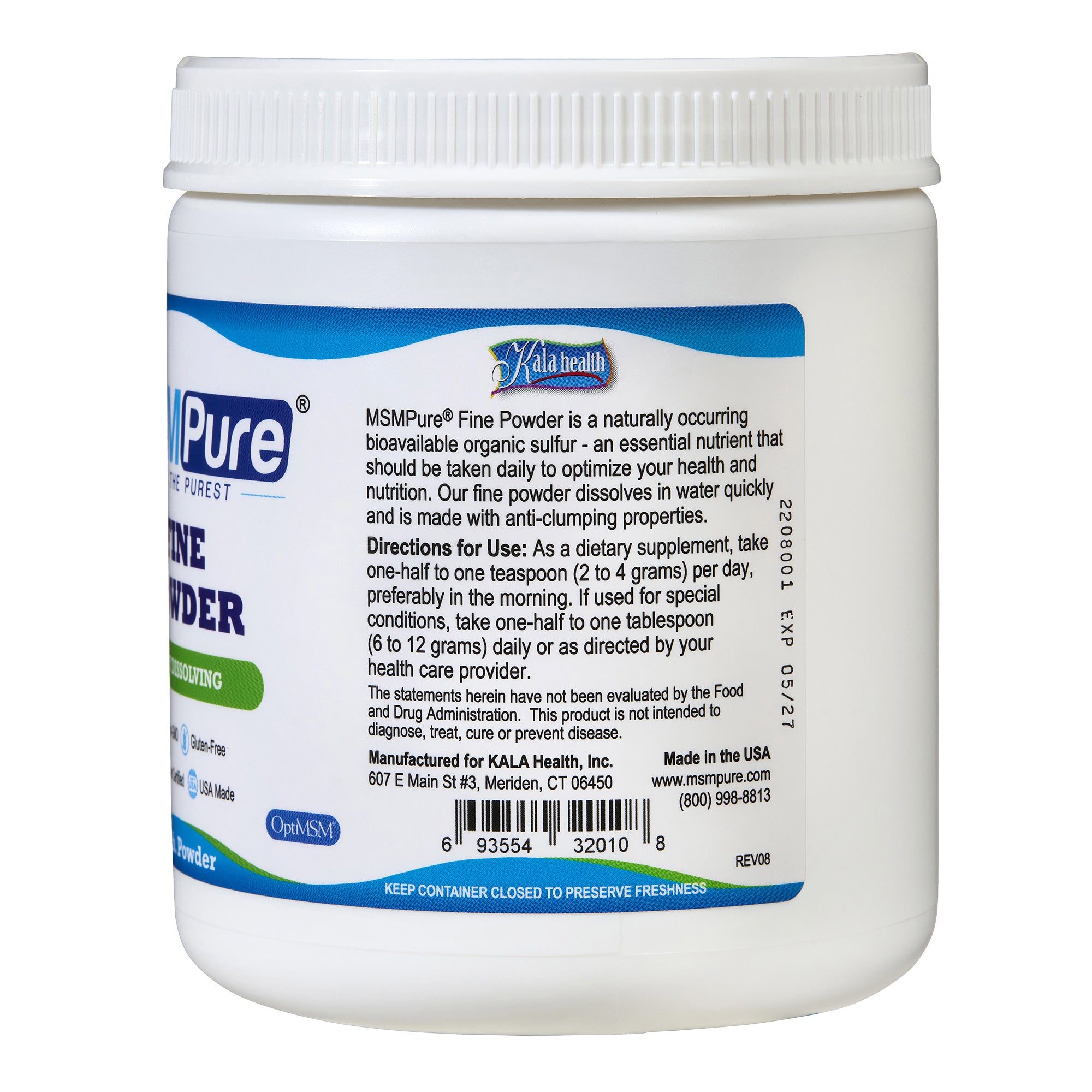 MSMPure Fine MSM Powder- Pure Organic Sulfur Crystals for Joint Flexibility, Skin & Hair Support – Fast-Dissolving, USA-Sourced MSM