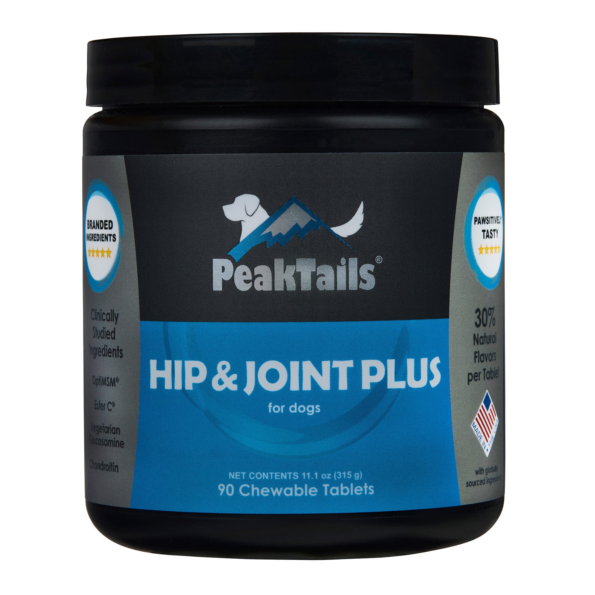PeakTails Hip & Joint Plus for Dogs – Glucosamine, Chondroitin, OptiMSM & Ester-C – Supports Joint Mobility & Comfort