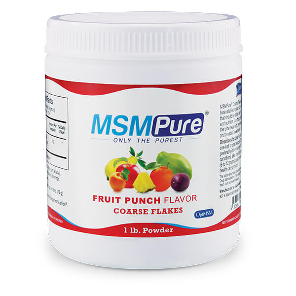 1lb container of MSM Pure Fruit Punch flavor Coarse MSM Flakes