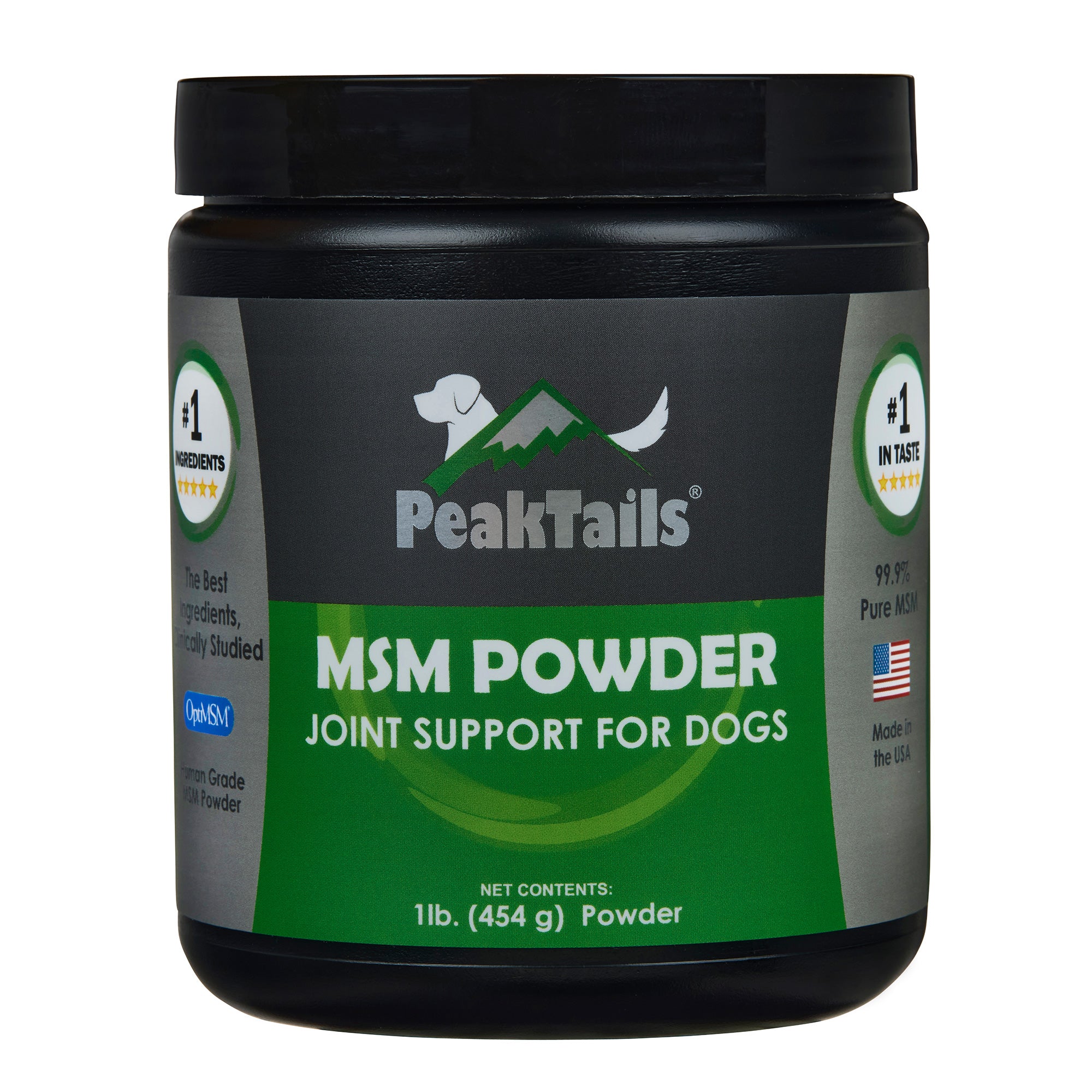 PeakTails MSM Powder for Dogs – 1 lb, Pure Organic Sulfur, Supports Joint Health & Mobility – Flavorless, US-Sourced MSM
