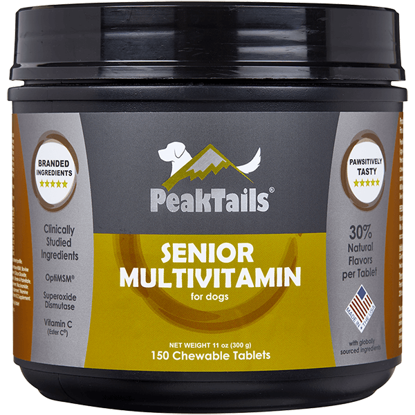PeakTails Senior multivitamin 150ct front