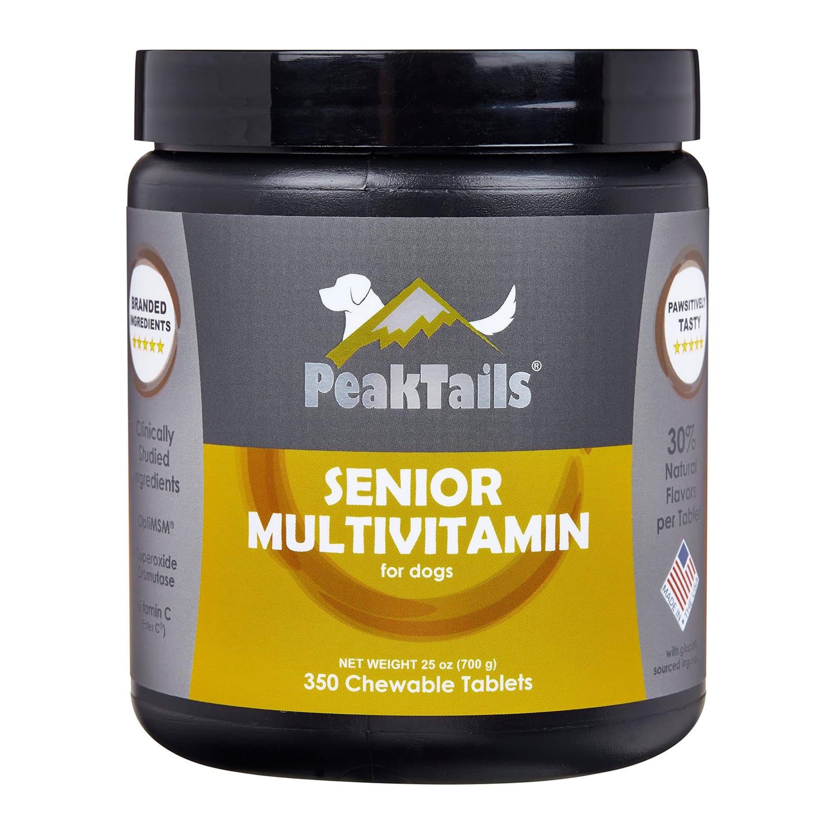 PeakTails Senior Multivitamin for Dogs – MSM, Superoxide Dismutase, Ester-C & 19 Essential Nutrients – Supports Joint Health & Overall Wellness