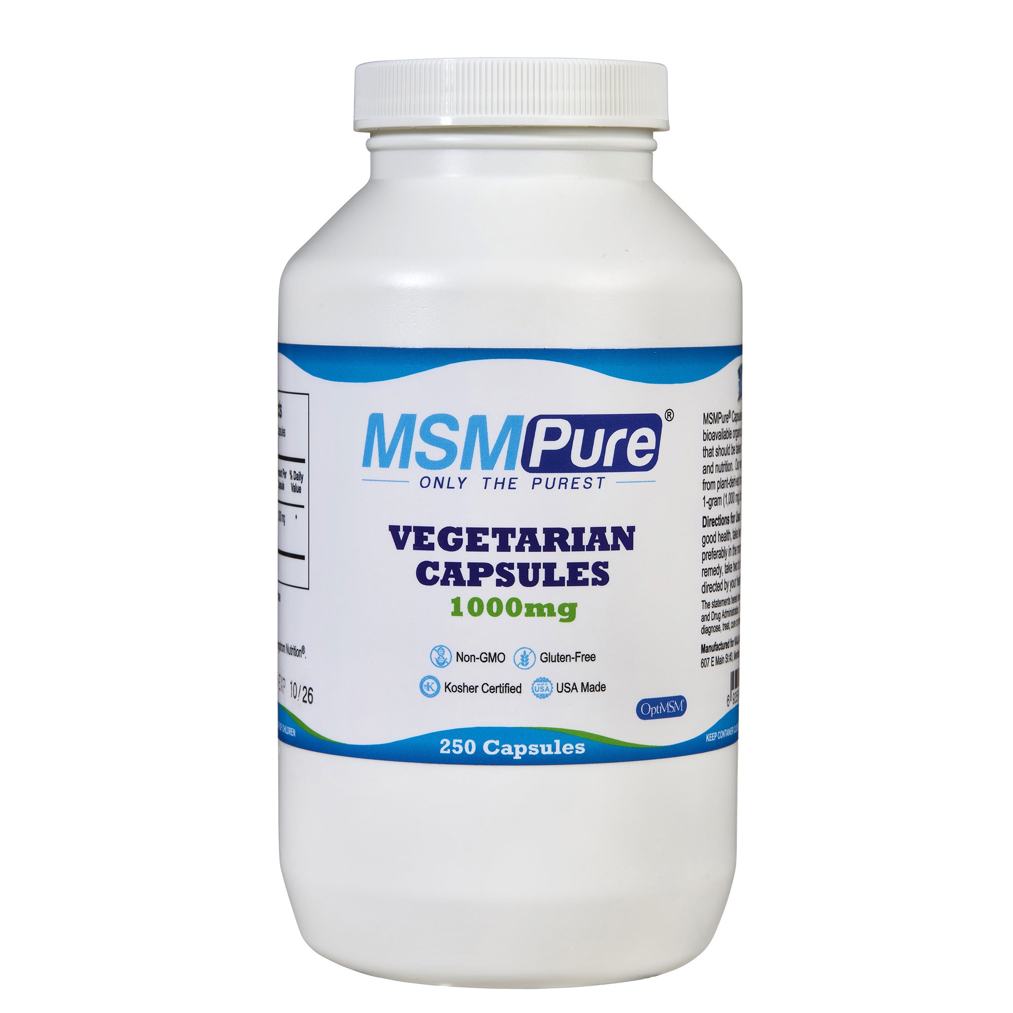 MSMPure MSM Vegetarian Capsules – 1,000 mg Organic Sulfur per Capsule for Joint Flexibility, Skin & Hair Support – US-Sourced MSM