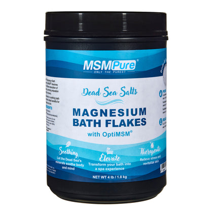 MSMPure Magnesium Bath Flakes with OptiMSM – Natural Dead Sea Magnesium for Muscle Recovery, Joint Support & Stress Relief – 4 lb