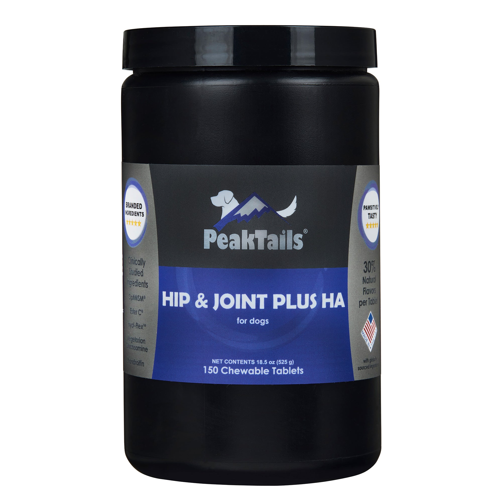 PeakTails Hip & Joint Plus HA for Dogs – Glucosamine, Chondroitin, OptiMSM, Ester-C & Hyaluronic Acid – Supports Joint Mobility & Comfort