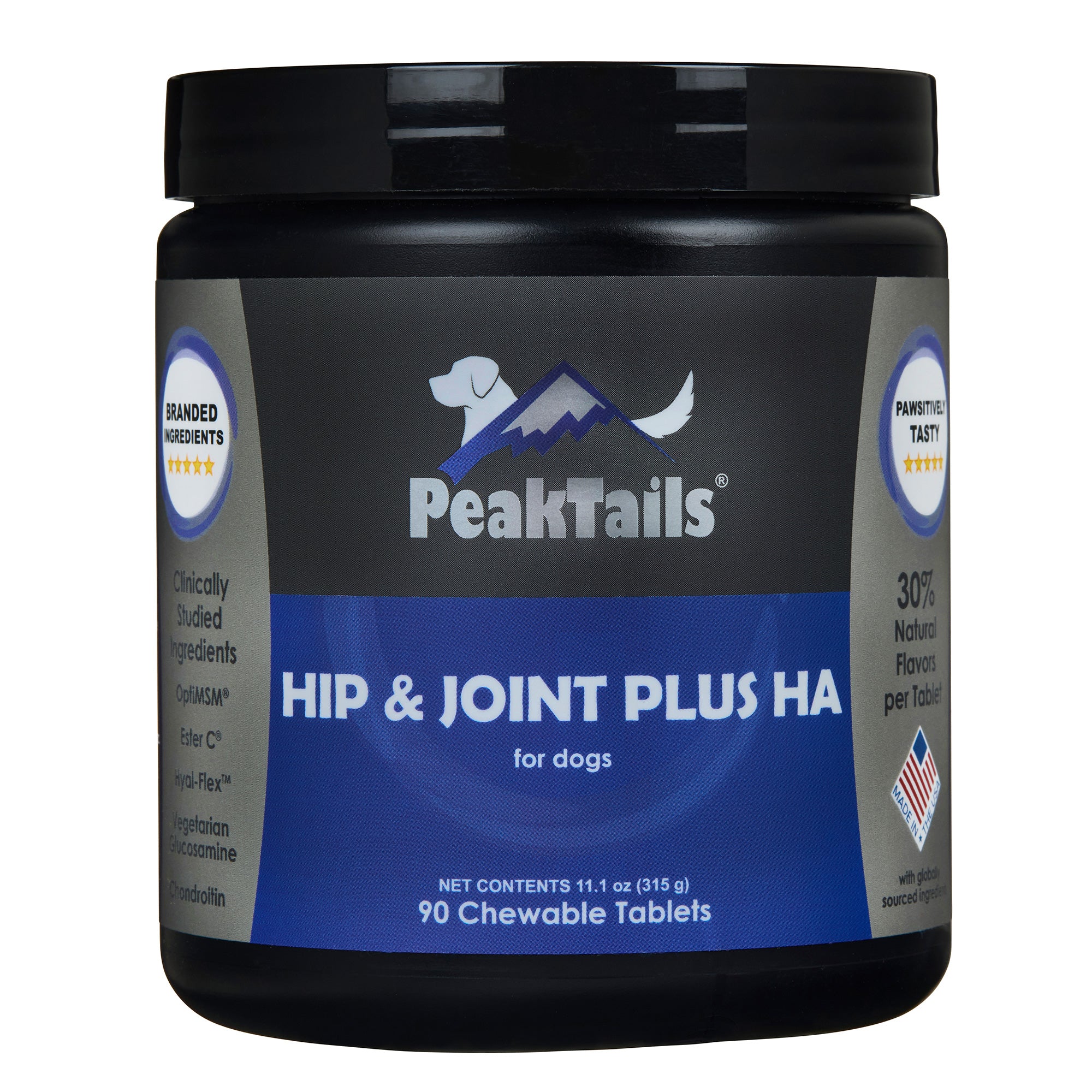 PeakTails Hip & Joint Plus HA for Dogs – Glucosamine, Chondroitin, OptiMSM, Ester-C & Hyaluronic Acid – Supports Joint Mobility & Comfort