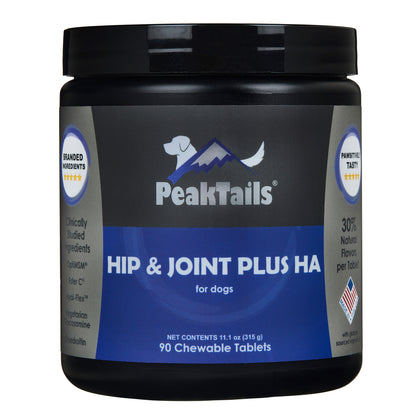 PeakTails Hip & Joint Plus HA for Dogs – Glucosamine, Chondroitin, OptiMSM, Ester-C & Hyaluronic Acid – Supports Joint Mobility & Comfort