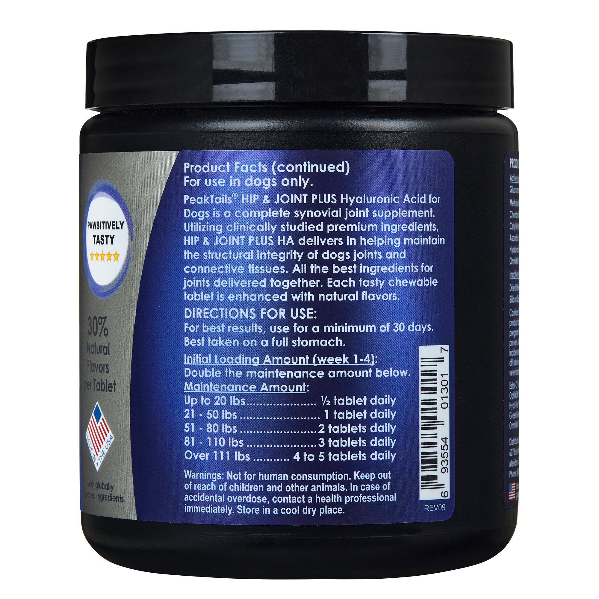 PeakTails Hip & Joint Plus HA for Dogs – Glucosamine, Chondroitin, OptiMSM, Ester-C & Hyaluronic Acid – Supports Joint Mobility & Comfort