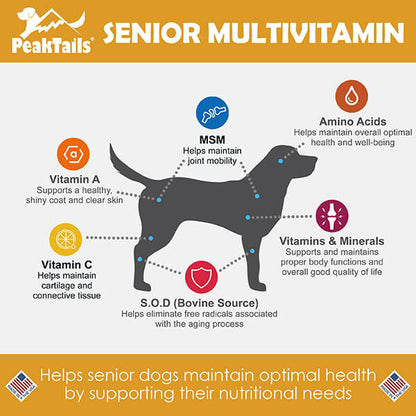 PeakTails Senior Multivitamin Supplement for Dogs Infographic