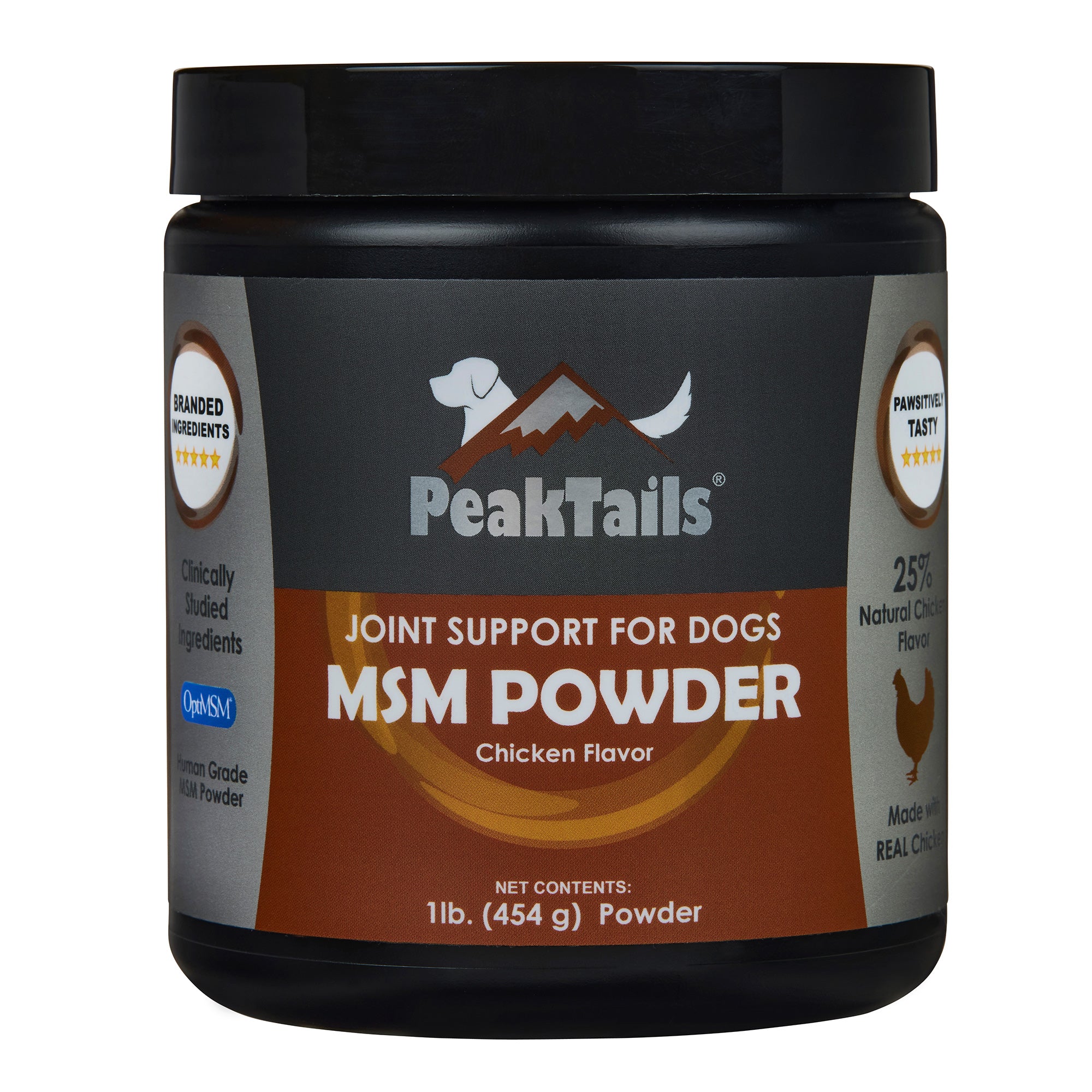 PeakTails MSM Powder for Dogs – 1 lb, Pure Organic Sulfur, Supports Joint Health & Mobility – Flavorless, US-Sourced MSM